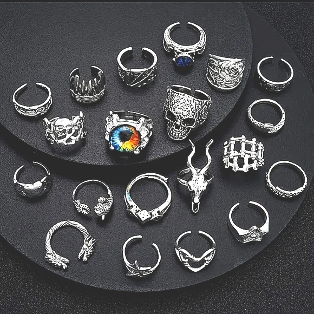 20 Pc Punk Rings Heavy Metal Alt Jewelry Alt Goth Ring Set